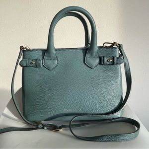 Burberry Grainy Calfskin House Check Small Banner Tote Smokey Green